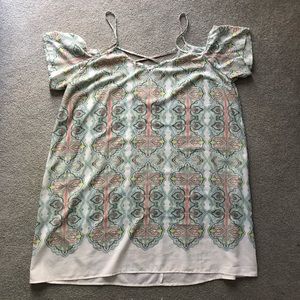 Cold Shoulder Bag Dress w/ Cutout Straps on Chest